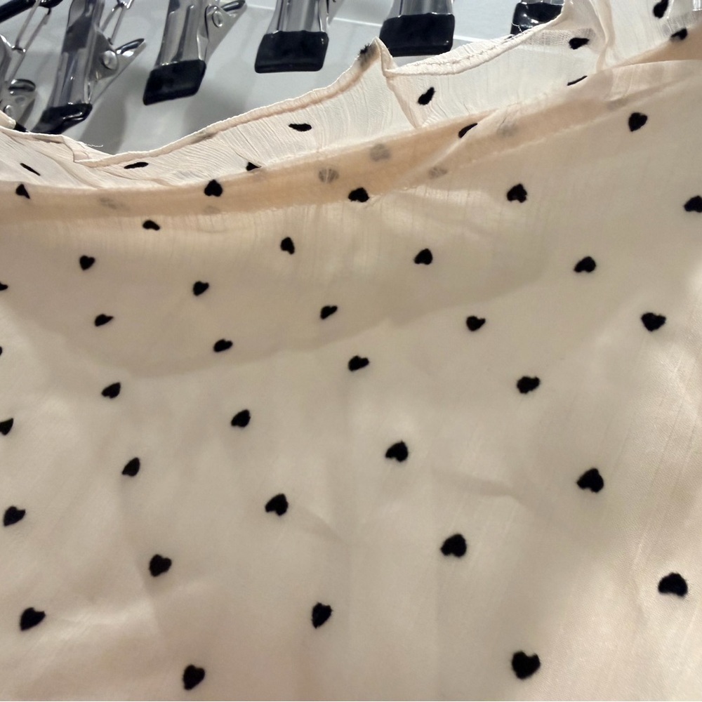Choosy NWT Cream Heart Print Chiffon Dress Bow Neck Ruffle Hem Size 12 - Picture 9 of 12